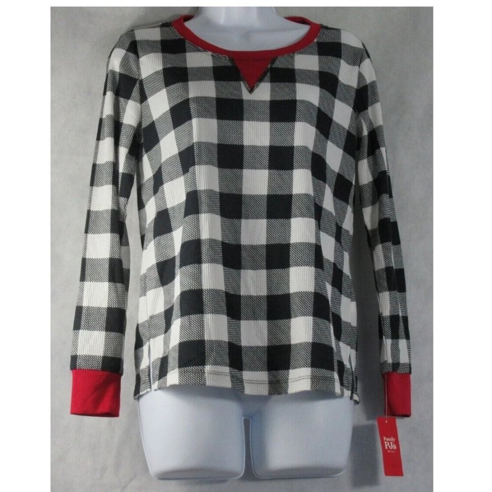 Family Pajamas Women's Waffle-Knit PJ Top, Buffalo Check Black/White